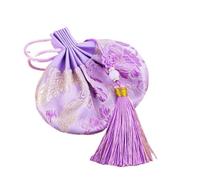 Brocade Drawstring Jewelry Pouch Bag, 4 Pcs Multicolor 10x8cm Chinese Embroidered Drawstring Sachet Bag With Tassel(Purple)