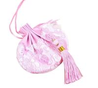 Brocade Drawstring Jewelry Pouch Bag, 4 Pcs Multicolor 10x8cm Chinese Embroidered Drawstring Sachet Bag With Tassel(Pink)