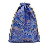 Brocade Drawstring Jewelry Pouch Bag, Handmade Silk Brocade Travel Shoe Gift Drawstring Pouch Multicolor 10.6 x 14.5 inches(Blue)