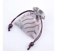 Brocade Embroidery Sachet Pouch, Embroidered Wooden Bead Drawstring Sachet Bag Multicolor 10x14cm 6 Pcs(H3)