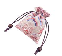 Brocade Embroidery Sachet Pouch, Embroidered Wooden Bead Drawstring Sachet Bag Multicolor 10x14cm 6 Pcs(H1)