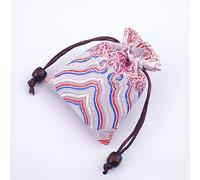 Brocade Embroidery Sachet Pouch, Embroidered Wooden Bead Drawstring Sachet Bag Multicolor 10x14cm 6 Pcs(H2)