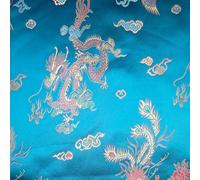 Brocade Fabric Chinese Dragon Embroidered Silky Satin 100% Polyester 114cm Wide (Price Per Metre) (Turquoise)