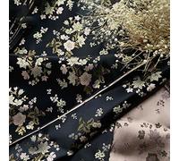 Brocade Fabric Satin Brocade Silk Jacquard Fabric Chinese Retro Small Floral Pink Flowers Pattern on Black Background Unique Draped Nylon Cheongsam Clothing Cloth 120X50cm