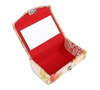 Brocade Lipstick Case with Mirror Lip Balm Holder Storage Box,Type A | Hard PVC brocade embroidered metal button; holds lipstick and lip balm; includes mirror; compact 3.6x2.4x1.4 inch;