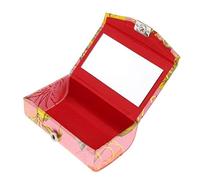 Brocade Lipstick Case with Mirror Lip Balm Holder Storage Box,Type E | Hard PVC brocade embroidered metal button 9.1x6x3.5 cm mirror 7.5x4 cm holds lipstick and balm traditional Chinese