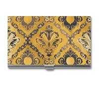 Brocade Pattern in Yellow And Gray Business Card Holder Business Card Case Pocket Card Holders Metal Slim Name Card Holder Professional Multi Wallet Credit Card ID Case for Men Women, silver, One Size