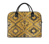 Brocade Pattern in Yellow And Gray Laptop Tote Bag Casual Travel Handbag Multi Pocket Shoulder Bags for Work Travel
