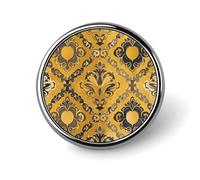 Brocade Pattern in Yellow And Gray Round Badge Personalized Metal Lapel Pin Badges Fit Clothing Bags Hat Humorous Printed Brooch Badge Party Decorations Accessories for Men Women