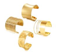 BROCC 4PCS Gold Chunky Cuff Bracelets for Women Irregular Minimalist Wire Hammered Bracelet Open Bangle Bracelets Set Gold Arm Cuff Upper Arm, Adjustable, Metal, no gemstone