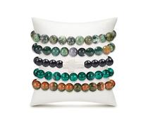 BROCC 5PCS Natural Stone Beaded Stretch Bracelet 8mm Crystal Stone Bracelets for Women Men Semi-Precious Gemstone Bracelets Jewelry Set, Stretch, Stone, no gemstone