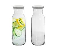 Argon Tableware 2x 1200ml Glass Water Jug - 'Brocca' Range - Juice Carafe Decanter with Silicone Lid for Water, Wine, Iced Tea
