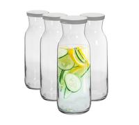 Argon Tableware - Brocca Glass Carafes with Silicone Lids - 1.2 Litre - Pack of 4 - Transparent