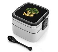 Broccoholic Go Vegan Lunch Box Stackable Bento Box Double Layer Leak-Proof Lunch Container with Cutlery Set