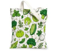 Broccoli Canvas Tote Bag for Women, Summer Fresh Lettuce Corn Summer Green Washable Reusable Everyday Tote Bag Ideas for Tr, Green, 13x15 Inch