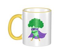 Broccoli Superman Dual-Sided Edge-Color Ceramic Mug - Premium Handcrafted Ceramic Coffee Mug With Vibrant Full-Edge Printed Design, Smooth Rim & Ergonomic Arc Handle For Home, Office & Gifting