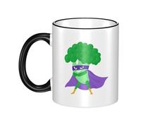 Broccoli Superman Dual-Sided Edge-Color Ceramic Mug - Premium Handcrafted Ceramic Coffee Mug With Vibrant Full-Edge Printed Design, Smooth Rim & Ergonomic Arc Handle For Home, Office & Gifting