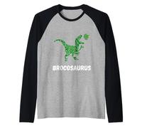 Broccoli T-Rex Dino Eating Broccoli Green Vegetable Vegan Raglan Baseball Tee