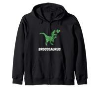 Broccoli T-Rex Dino Eating Broccoli Green Vegetable Vegan Zip Hoodie