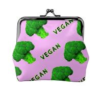Broccoli Vegan Green Pink, PU Leather Coin Purse, Small Wallets, Change Pouch with Kiss Lock Clasp Buckle, Change Purse