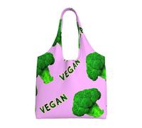 Broccoli Vegan Green Pink,Reusable Tote Bags Grocery Bags Large Capacity Canvas Shopping Shoulder bag