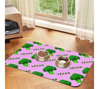 Broccoli Vegan Green Pink,Waterproof Pet Feeding Mat,Cat Dog Placemats for Food and Water, PU Leather Food Mats,40x60cm