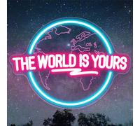 Brochao The World Is Yours LED Neon Sign Ice Blue and Pink