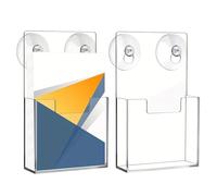 Brochure Display Stand - Acrylic Wall Mount with Suction Cups for Documents - 2 Pieces, Transparent Leaflet Holder, for Documents Organizer, Literature, Office, Commercial Store