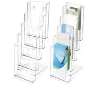 Brochure Holder, Transparent Acrylic with 5 Levels - Pack of 2 Triple Brochure Holder Stand, for Documents, Poster, Office, Reception Area, Lobby, Conference Room, Library, Trade Fair