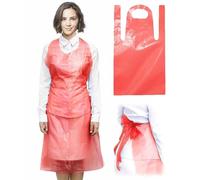 Brockly Tech Pack of 1000 Disposable White Polythene Aprons - Lightweight, Waterproof Plastic Aprons for Hygiene, Catering, Cleaning & Food Handling (1000, Red)