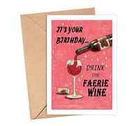 BrockShops It's Your Birthday... Drink The Faerie Wine' Greeting Card - Magic Cottagecore Wine Cards - Book Bestie Card - Birthday - Fantasy - Fae - Smut - Wings - Spicy Romance
