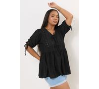 Yours Curve Broderie Anglaise Bow Tie Front Peplum Top - Women's - Plus Size Curve Black