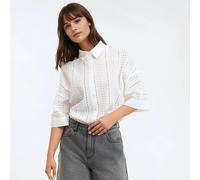 Broderie Anglaise Oversize Shirt with Elbow-Length Sleeves White