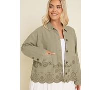 Yours Curve Khaki Broderie Anglaise Twill Shacket - Women's - Plus Size Curve