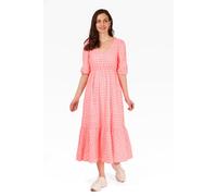 Broderie Anglaise V-neck Tiered Cotton Dress with Puff Sleeves in Orange Sarta Orange 12-14