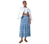 Broderie Elastic Waist A Line Tiered Midi Skirt Roman Mid Blue 20