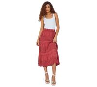 Broderie Elastic Waist A Line Tiered Midi Skirt Roman Orange 14