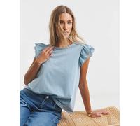 Broderie Frill Sleeve Top with Tie Pale Blue 20