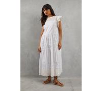 Broderie Mix Tiered Midi Dress Warehouse White 10