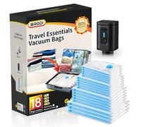 Brodi 18 Combo Pack Travel Vacuum Bags with Pump - Compression Bags for Travel,Vacuum Storage Bags for Space Saver & Travel Essentials,Vacuum Seal Bags for Clothing,Travel Vacuum Bags for Luggage