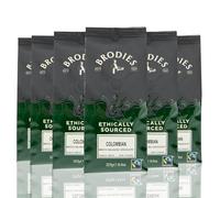 Brodies Ethically Sourced Artisan Ground Coffee - Colombian Fairtrade 100% Arabica smooth, balanced, chocolatey, medium strength, standard grind, hand roasted (6 Pack of 227 g)