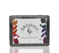 Brodies Fine Tea Selection Box - Gift Tin of a variety of 60 tea bags individually wrapped - containing Breakfast, Earl Grey, Afternoon, Darjeeling Camomile and Green tag and envelope teas.