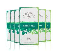Brodies Green Tea Tag and Envelope - 6 Tea Boxes of 20 Tea Bags each (Total 120 Tea Bags) - Light and refreshing blend of pure Sencha Green Tea, rich