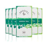 Brodies Green Tea Tag and Envelope - 6 Tea Boxes of 20 Tea Bags each (Total 120 Tea Bags) - Light and refreshing blend of pure Sencha Green Tea, rich in antioxidants