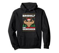 Brodolf Funny Christmas Buff Reindeer Gym Bodybuilding Xmas Pullover Hoodie