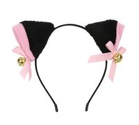 Broeify Black Cat Ear Headband with Pink Bow and Bell - Furry Cosplay Kitten Headband for Halloween, Anime Costume, E-Girl Outfit, Soft Girl Look, and Party Dress-Up Accessory