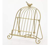 Brogan Adjustable Cookbook Recipe Book Tablet iPad Holder/Stand for Kitchen, Metal Birdcage Shaped with 2 Weighted Chains, Gold