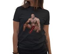 BroiderStudio Barry Wood Sitting on Bed Censored Women's Black T-Shirt Size L