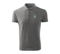 BroiderStudio Coat of Arms Ukrainian Fight Grey Embroidered Design Original Logo Polo Pique Shirt Premium Class Men Size L