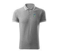 BroiderStudio Coat of Arms Ukrainian Fight Grey Grey Embroidered Design Original Logo Polo Shirt Premium Class Men Size L